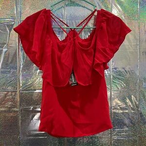 NWT Express Hot Pink Ruffle Strappy Back Blouse XS | Textured Flowy Top